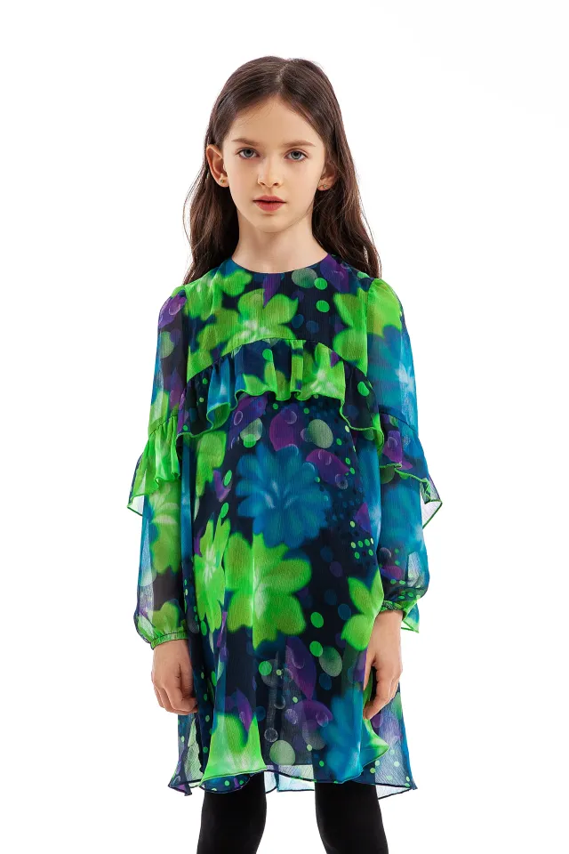 Neon Yeşil Batik Desen Elbise