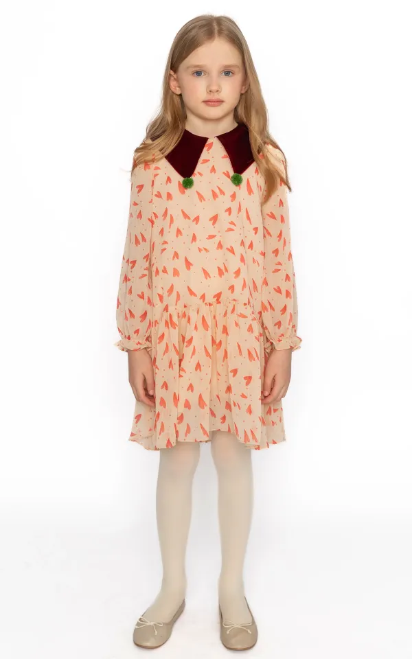 Pembe Kalpli Şifon Elbise