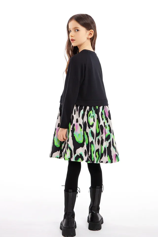 Yeşil Siyah Leopar Elbise