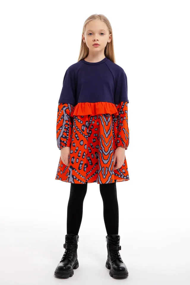 Mavi Kırmızı Leopar Elbise