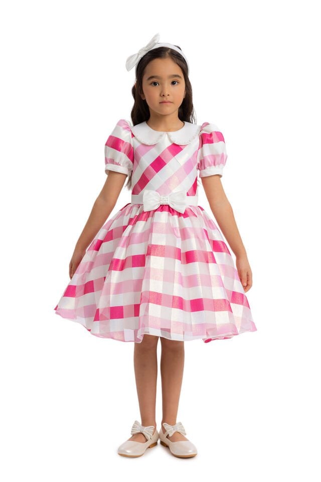 Fuşya Çizgi Elbise